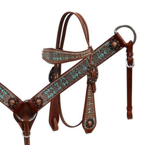 Showman Navajo Teal Headstall and Breastcollar