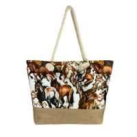 Watercolor Horse Haven Medium Burlap Bottom Weekender Tote