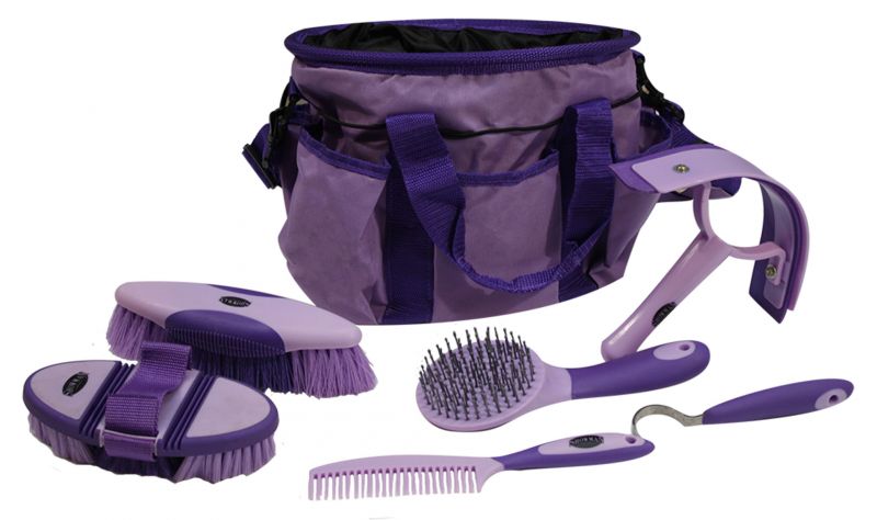 NEW HORSE TACK! Showman 6pc PURPLE Horse Grooming Kit w/ Plastic Carrying Bag 